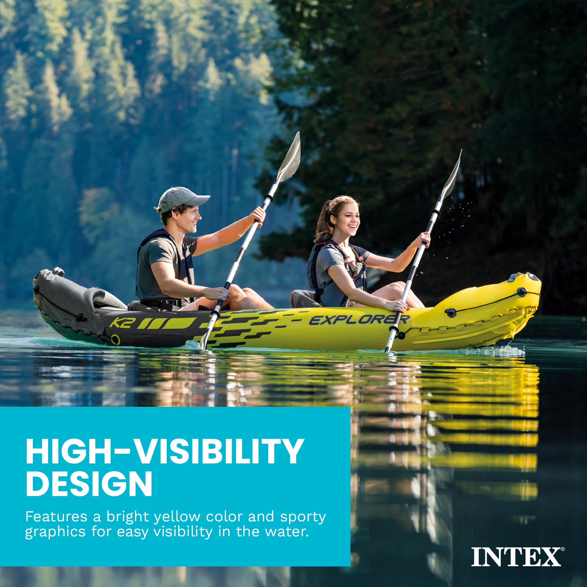 Inflatable 2 Person Kayak Set with Paddles, Pump and Backrests