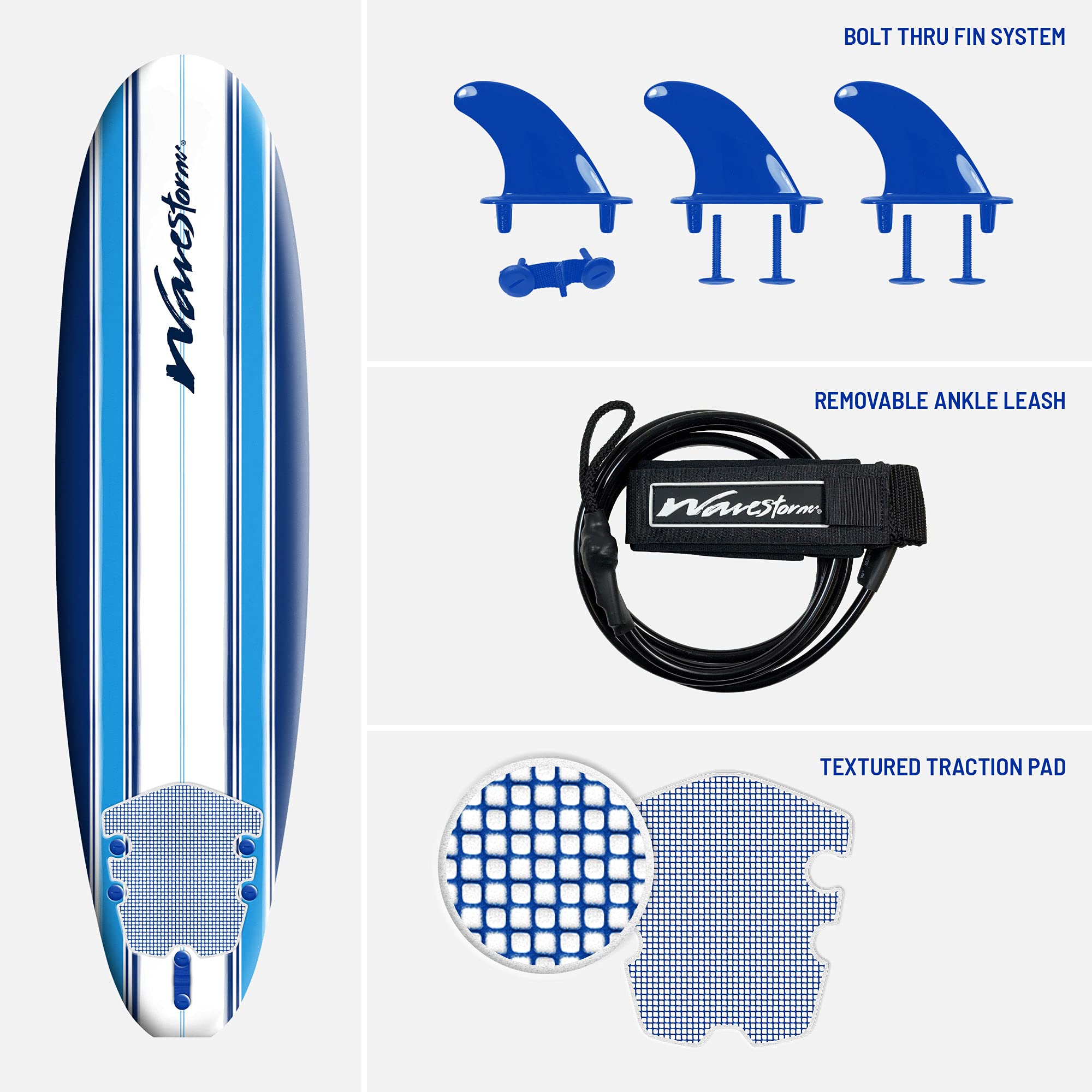7ft Soft Top Surfboard Set with Leash and Fins for Beginners