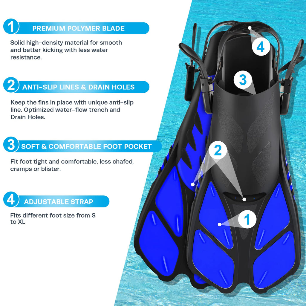 Adult Snorkel Set with Mask, Fins and Travel Bag