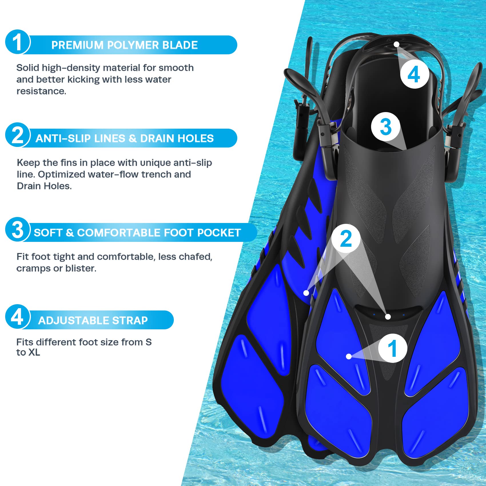 Adult Snorkel Set with Mask, Fins and Travel Bag