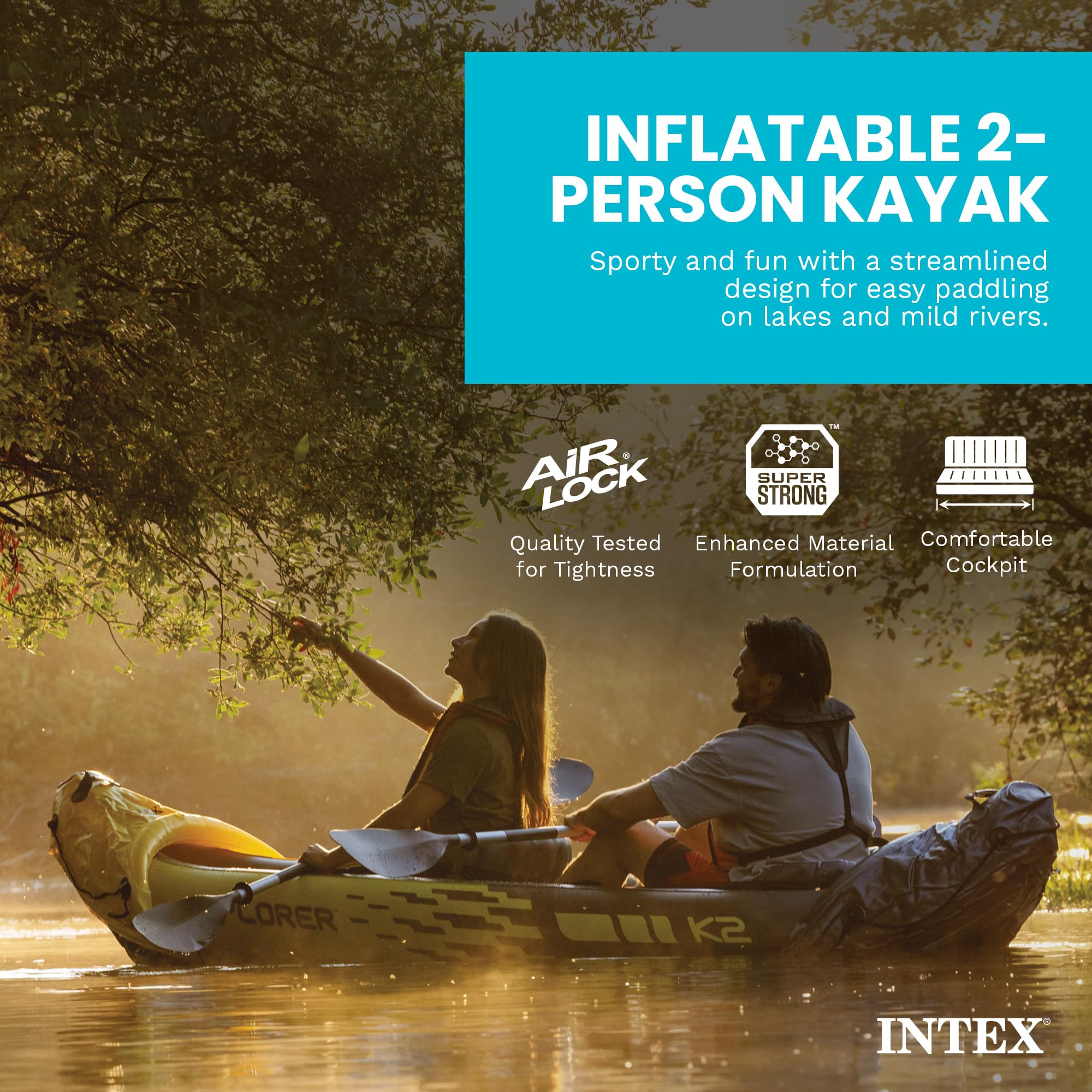 Inflatable 2 Person Kayak Set with Paddles, Pump and Backrests