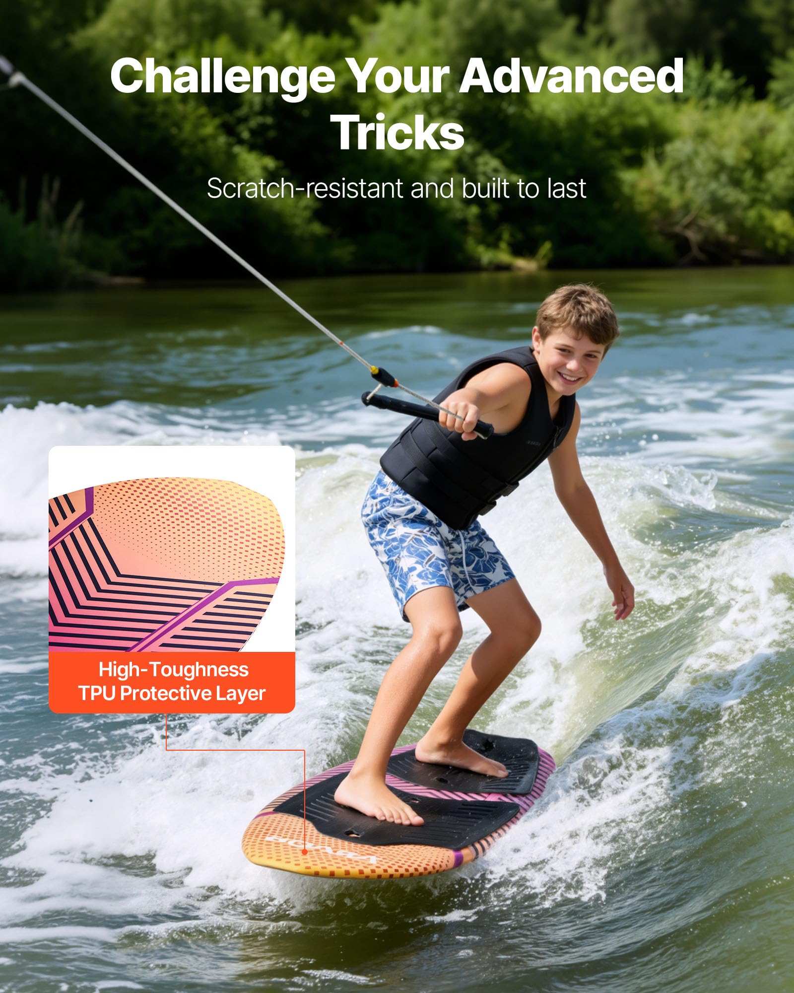 45 Inch Wakesurf Board with EVA Non-Slip Pad for Youth Riders