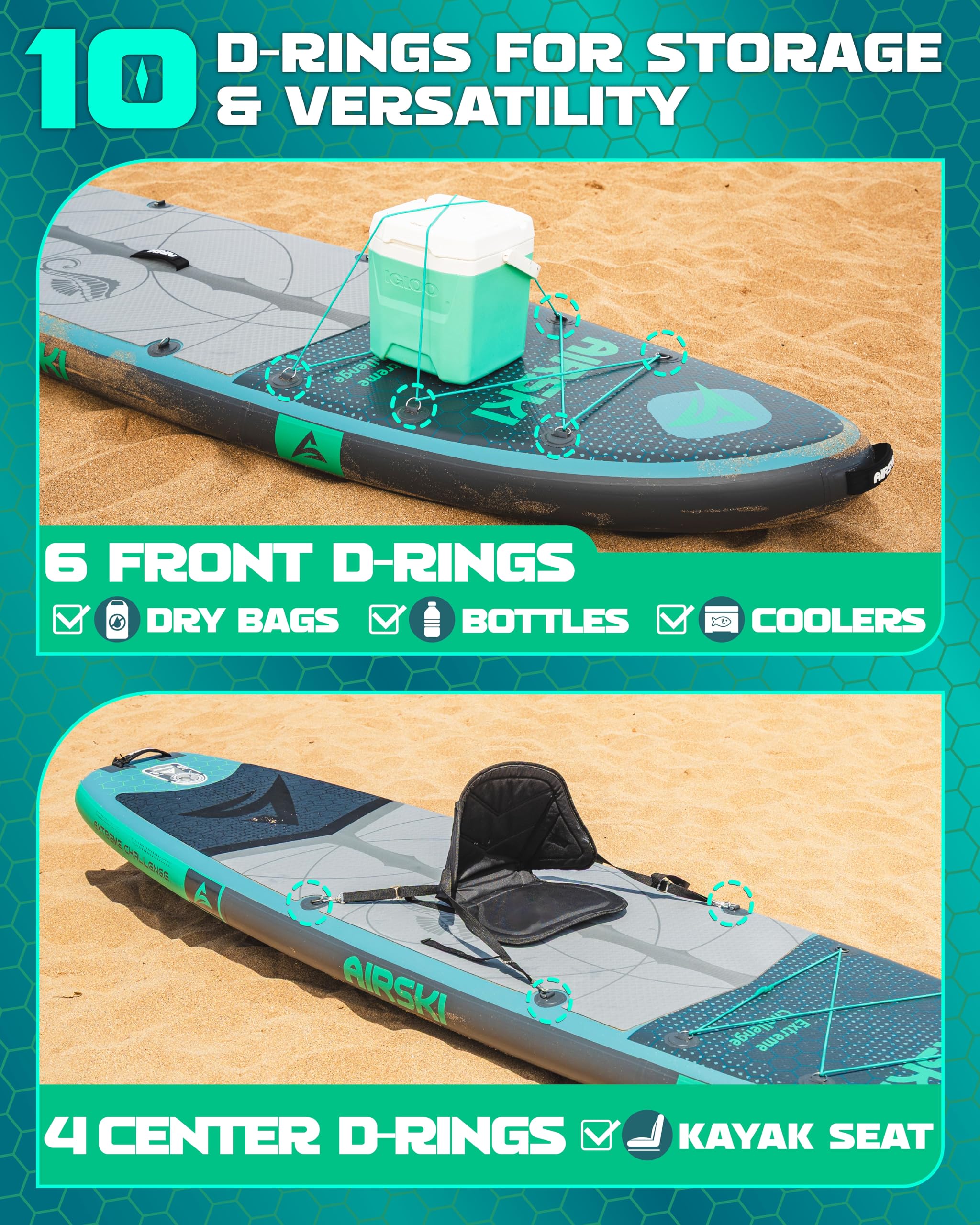 Airski 11'x34 Extra Wide Inflatable Paddle Boards, Family SUP/Yoga/Fishing